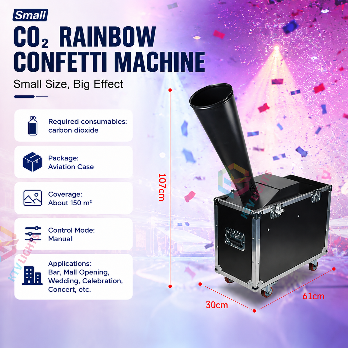 KTVLIGHTS Large CO2 Confetti Machine for Wedding Stage & Events-H10