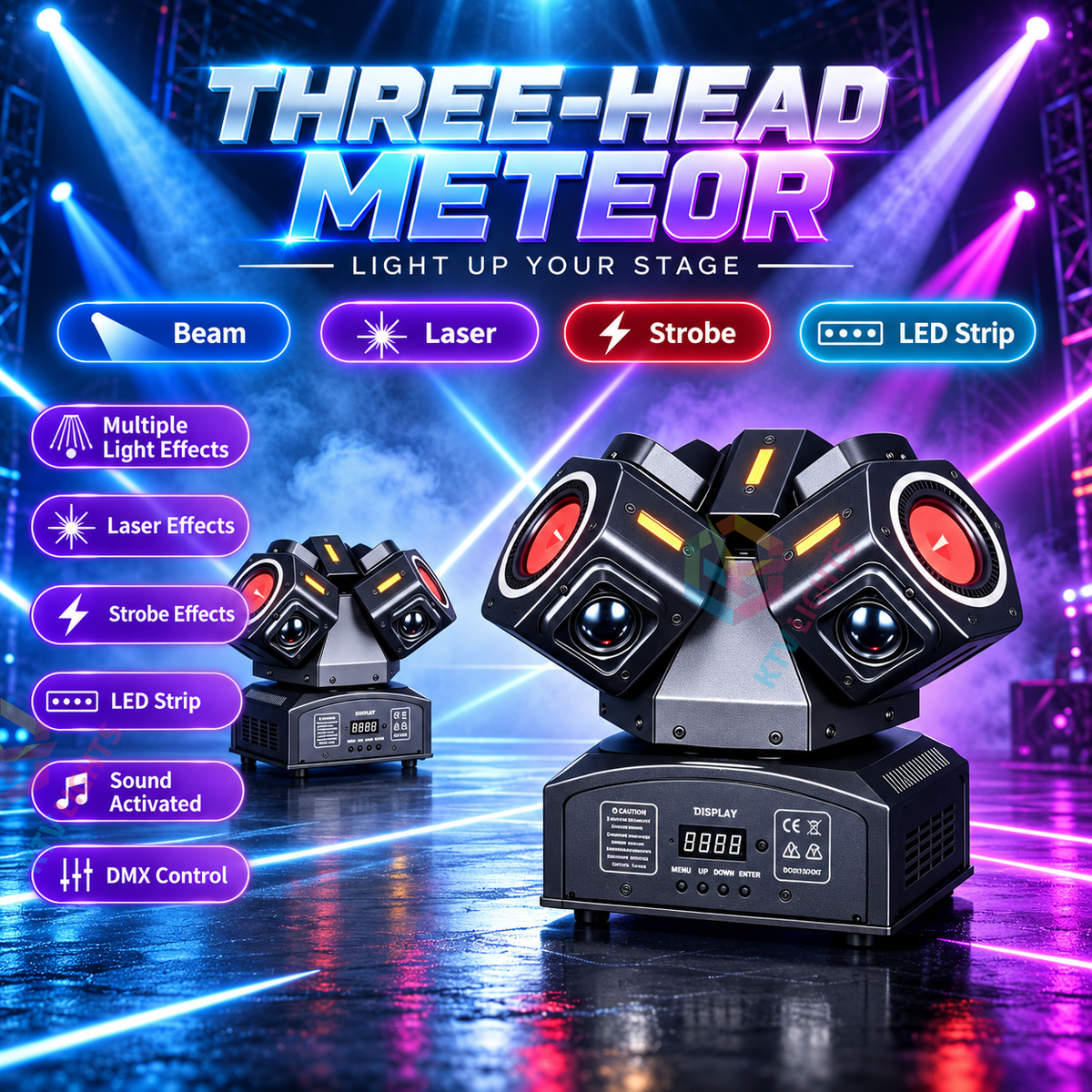 KTVLIGHTS 150W 3-Arm Moving Head Laser Beam DJ Stage Light-E97