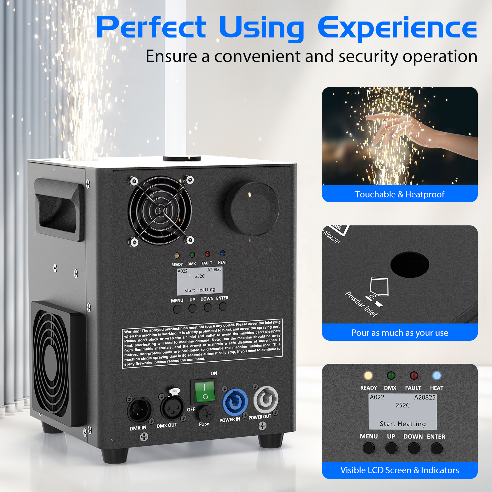 800W Cold Spark Machine with Flight Case - H2