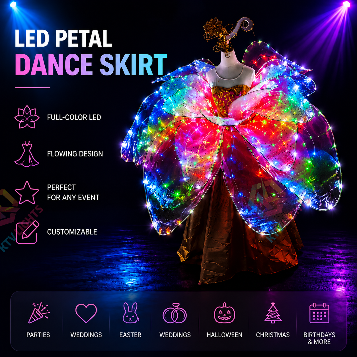 KTVLIGHTS LED Petal Skirt Dress for Dance Shows & Festivals-M14