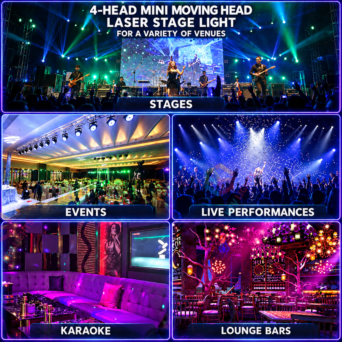 KTVLIGHTS 150W 4-Head LED Beam & Laser Moving Head Stage Light DMX512-E107