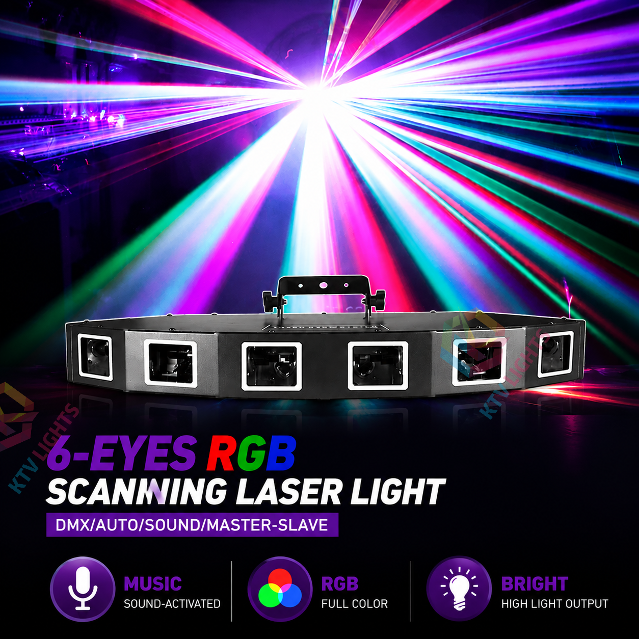 KTVLIGHTS 6-Hole RGB Scanning DMX Laser Stage Light for DJ Clubs-B26