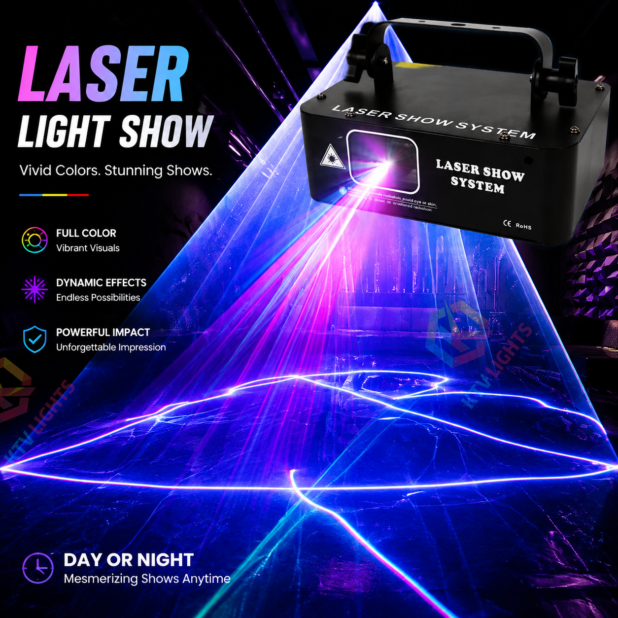 KTVLIGHTS DJ RGB Laser Scanning Stage Effect Light – DMX512 Party Light-B1