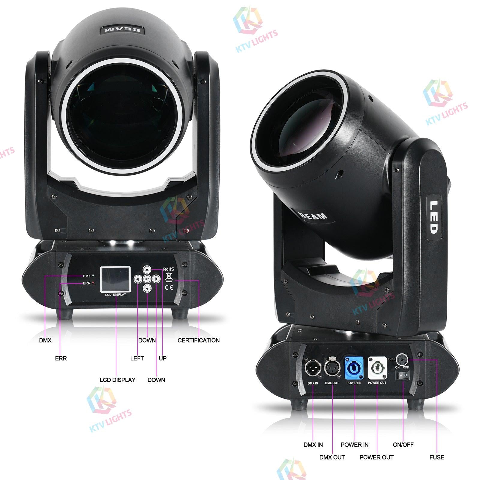 300W LED RGBW Beam Moving Head Light with 13 Colors and 14 Patterns - E32