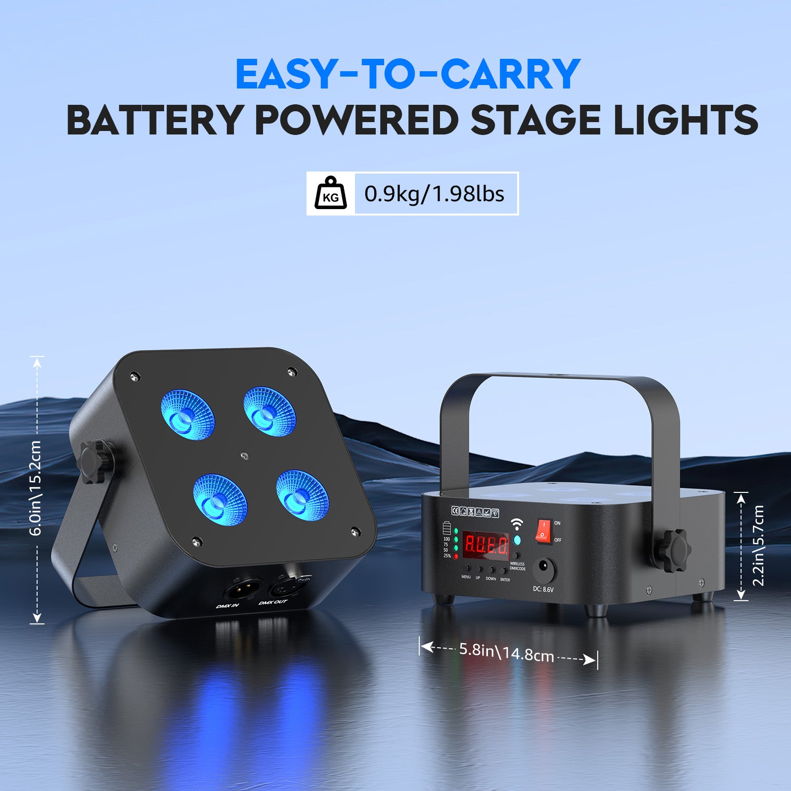 New 4 x 18W RGBW Mini Rechargeable Par Lights - P13