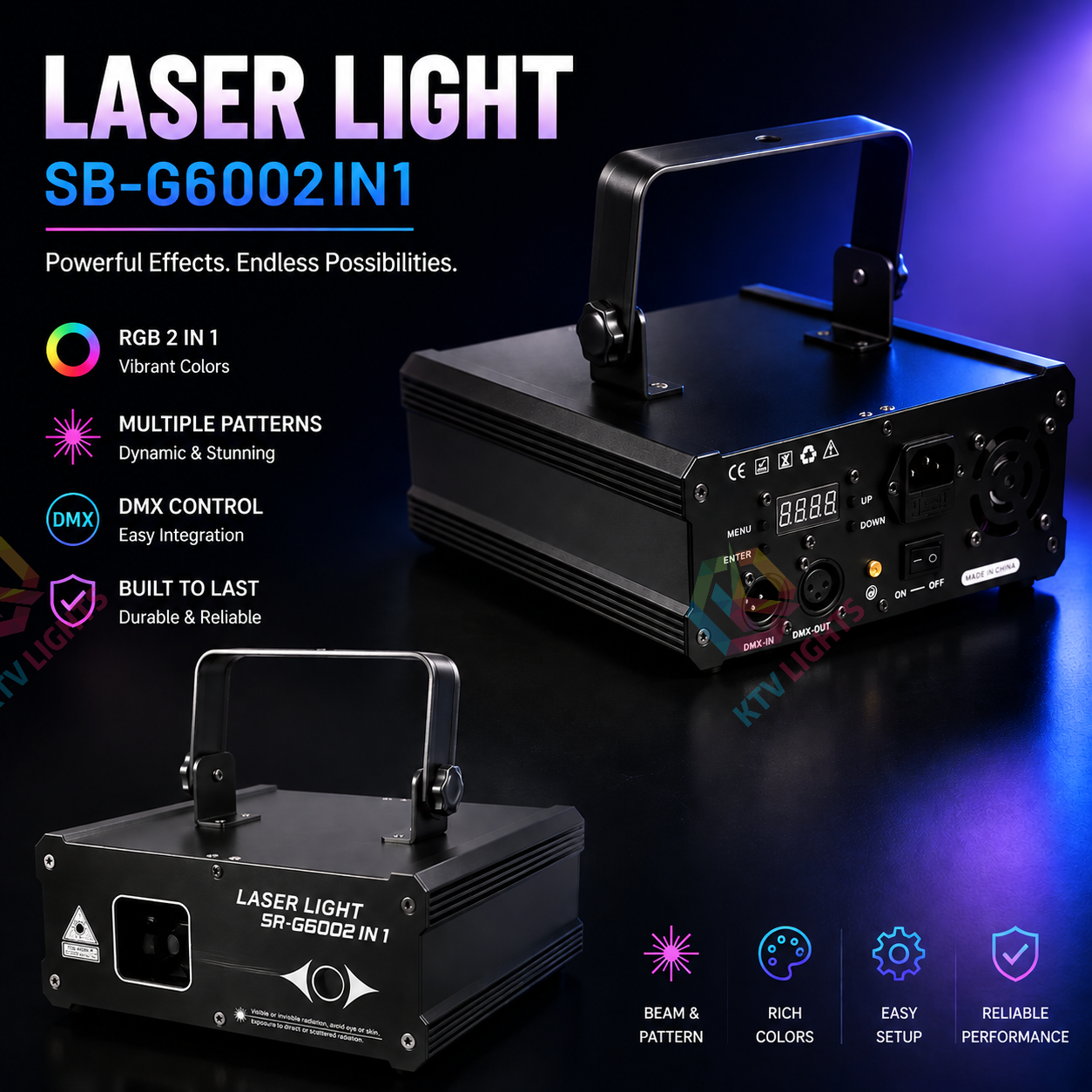 KTVLIGHTS RGB 2-in-1 Laser Beam and Line-Scan DMX Stage Light-B11
