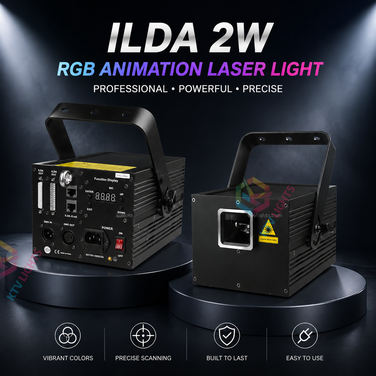 KTVLIGHTS 2W RGB ILDA Animation & Beam Scanning Stage Laser Light-A11