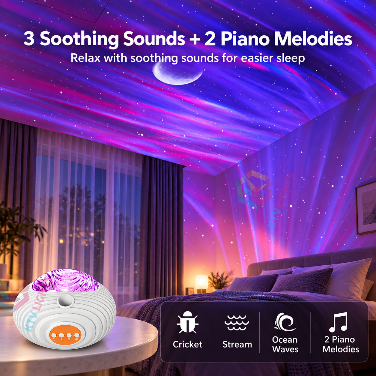 KTVLIGHTS 14-Color Aurora & Moon Galaxy Projector-S50
