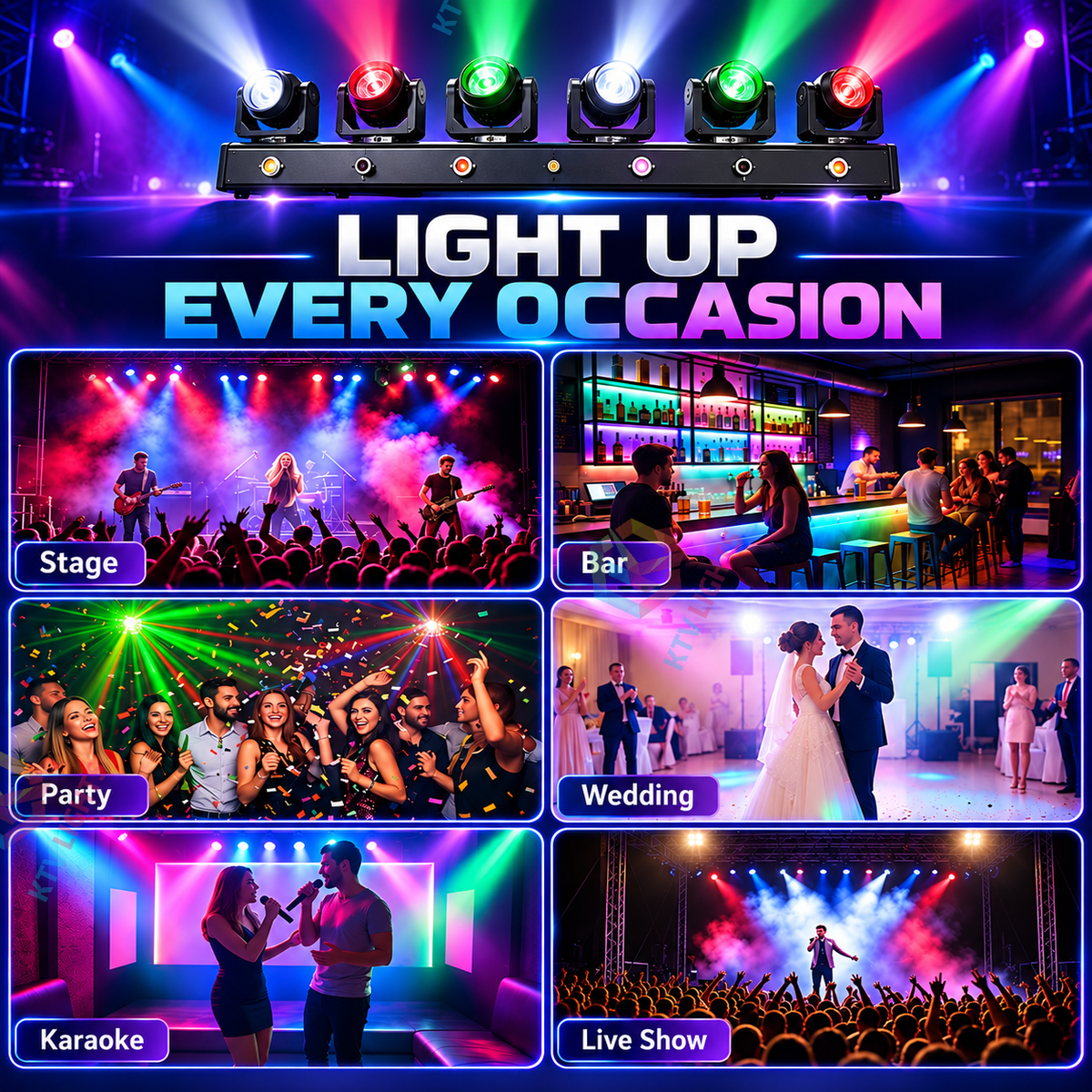 KTVLIGHTS 120W LED Laser Moving Head Light Bar with Stand-E108