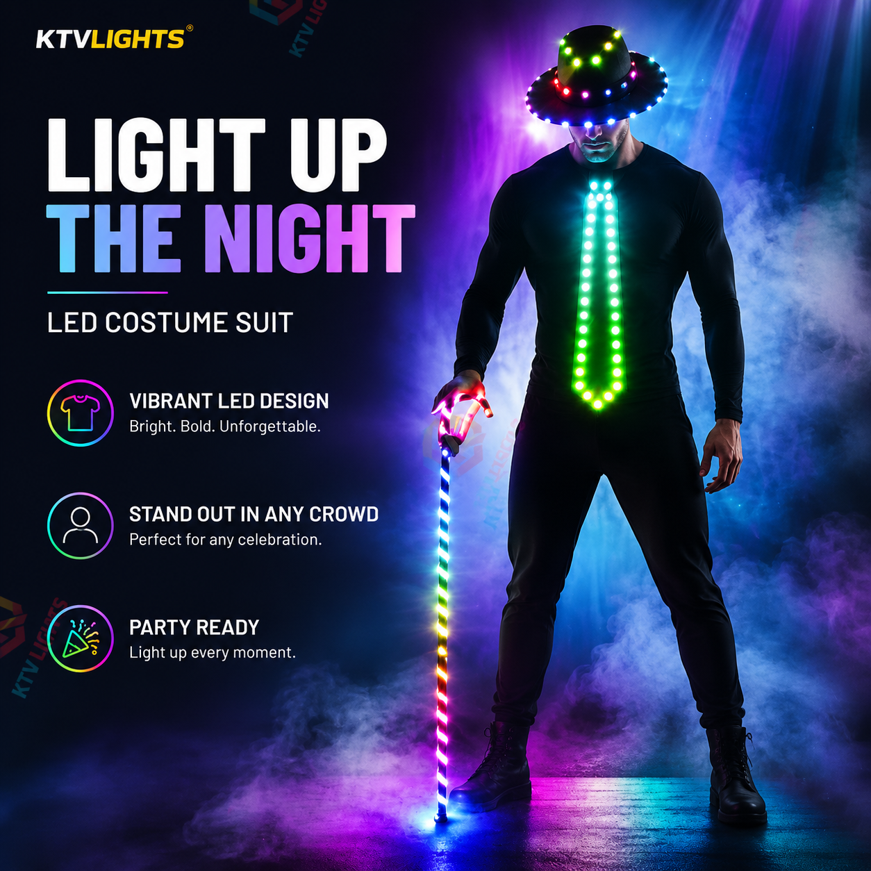 KTVLIGHTS LED Light Up Costume Suit for Rave Parties & Festivals-M30