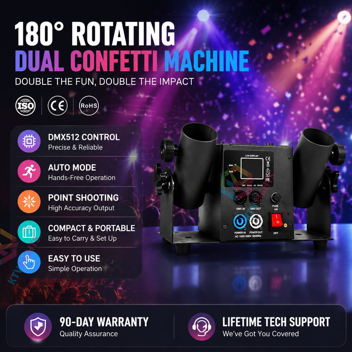 KTVLIGHTS 4-Head Electronic Confetti Launcher for Events-H11