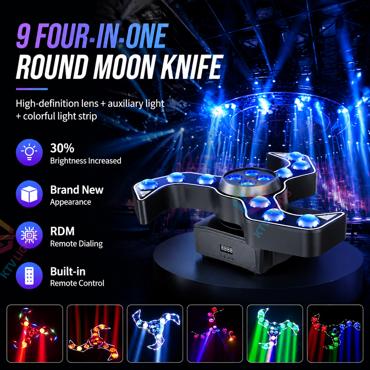 KTVLIGHTS 120W 4-in-1 Cyclone Moving Head Light RGBW DJ Lighting - E70