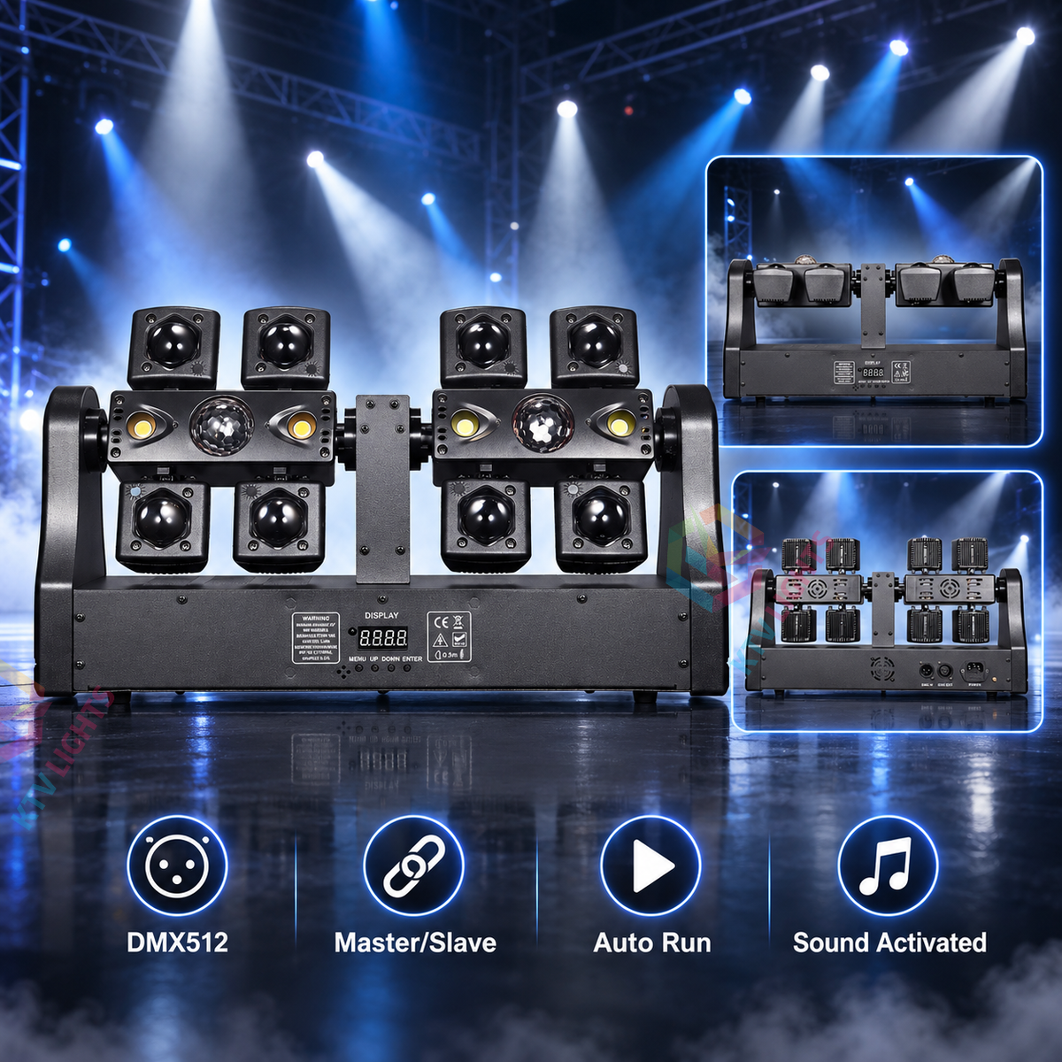 KTVLIGHTS 150W 8-Arm 4-in-1 RGBW Laser Moving Head Stage Light DMX512-E100