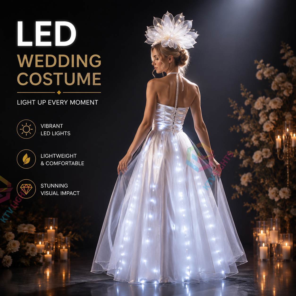 KTVLIGHTS Full Color LED Wedding Dress with Light Up Effects - M16