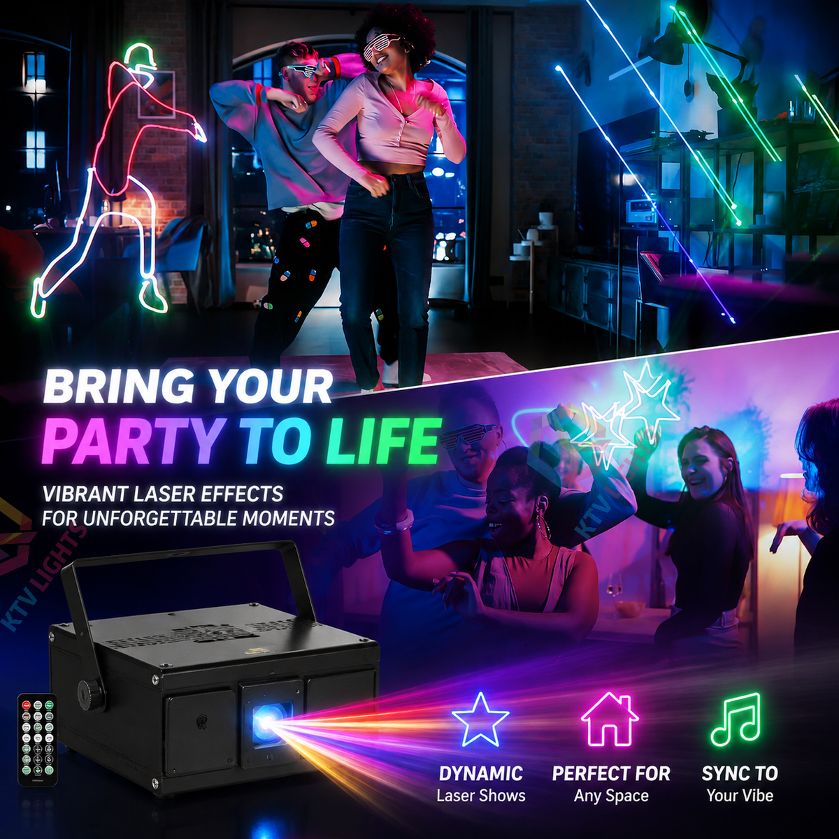 KTVLIGHTS 3D Animation RGB Laser Light for DJ Stages and Parties-A35