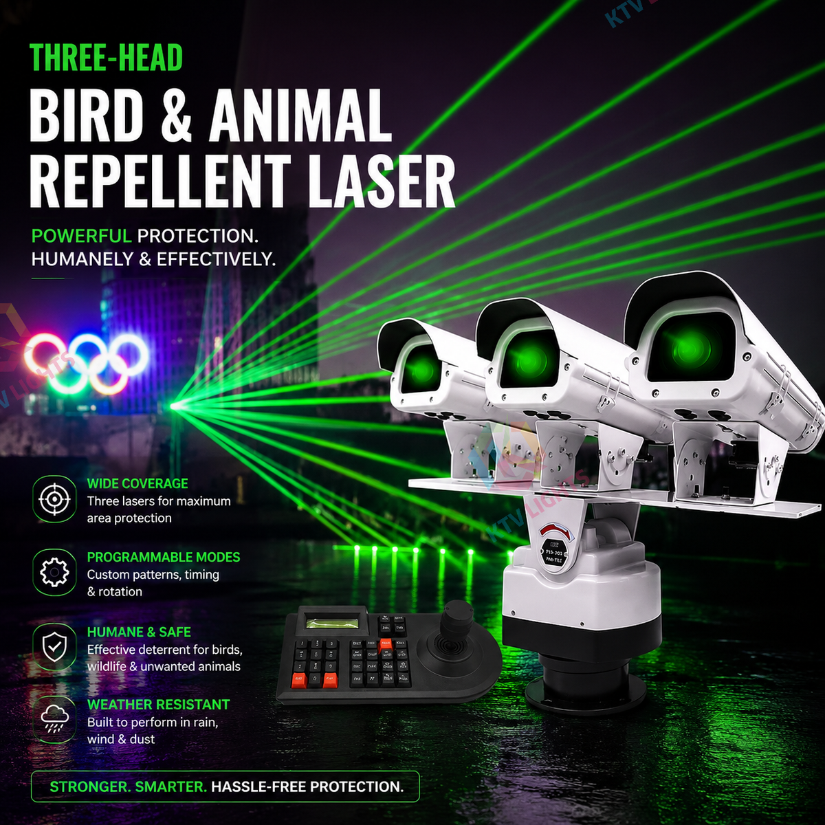Programmable Three-Head Bird and Animal Repellent Laser Light - B45