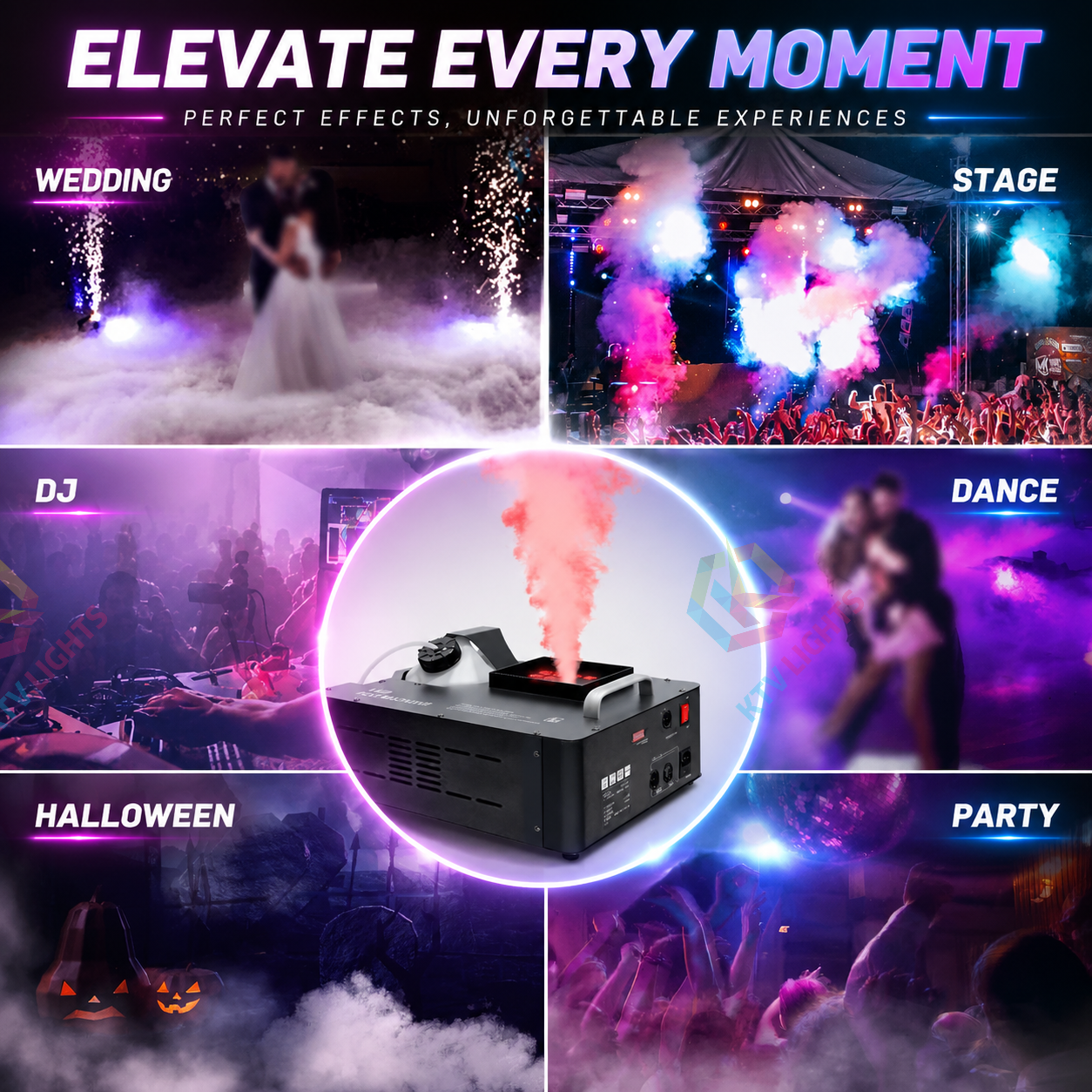 KTVLIGHTS 1500W RGB DMX 512 Smoke Machine Lighting Effect-Y14