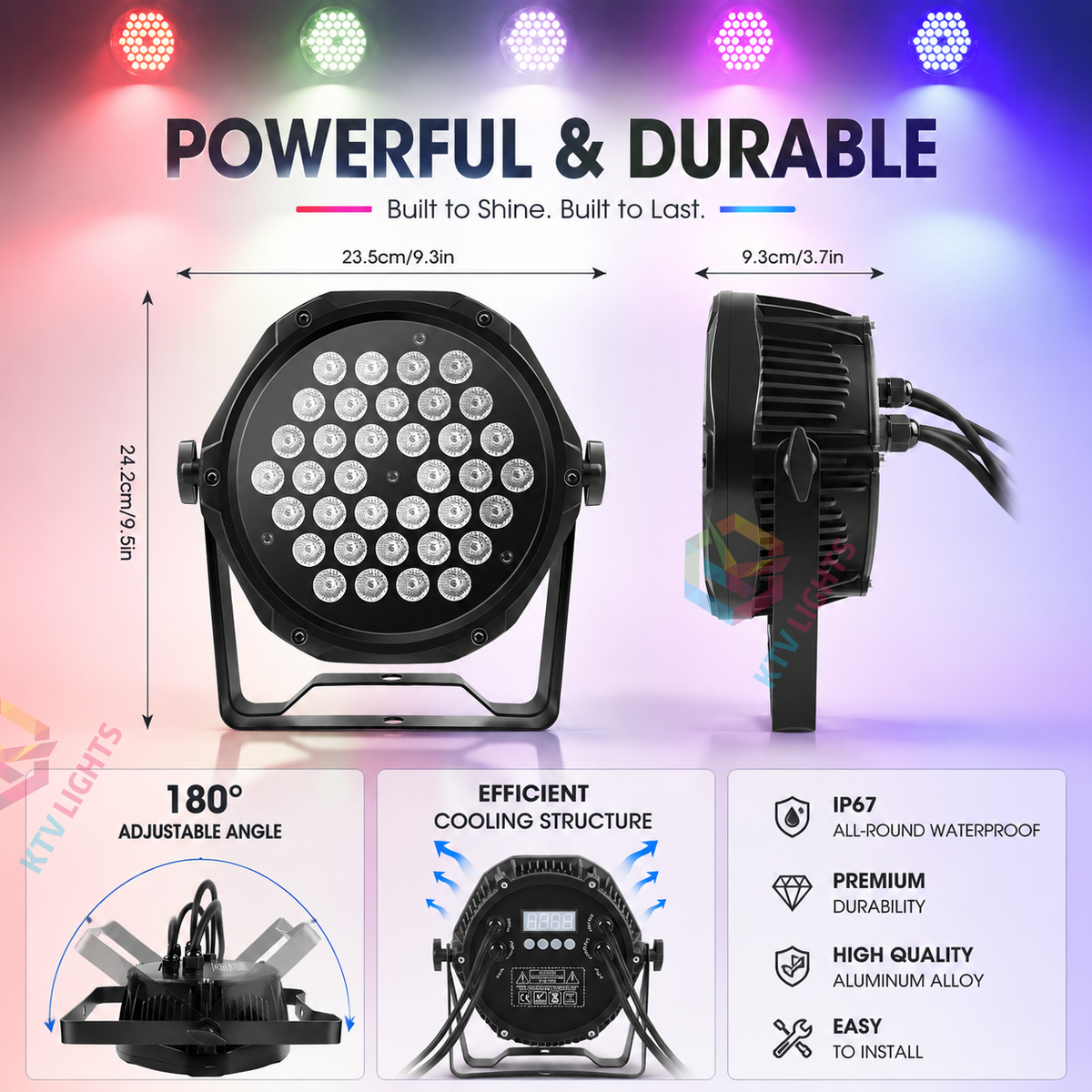 KTVLIGHTS 36-LED RGB 3-in-1 IP65 Waterproof PAR Light-P24