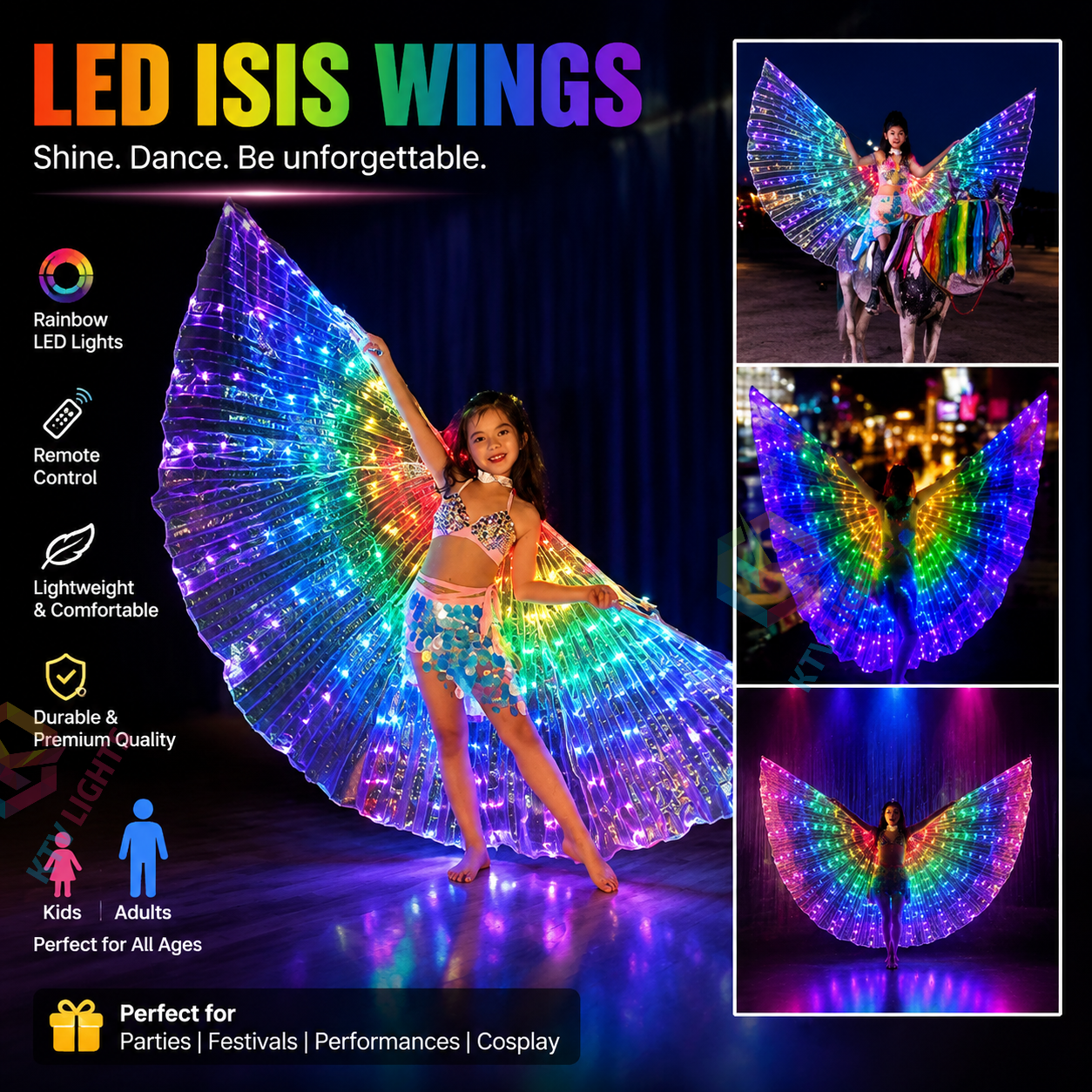 KTVLIGHTS Rainbow LED Wings for Dance Shows & Performances-M56