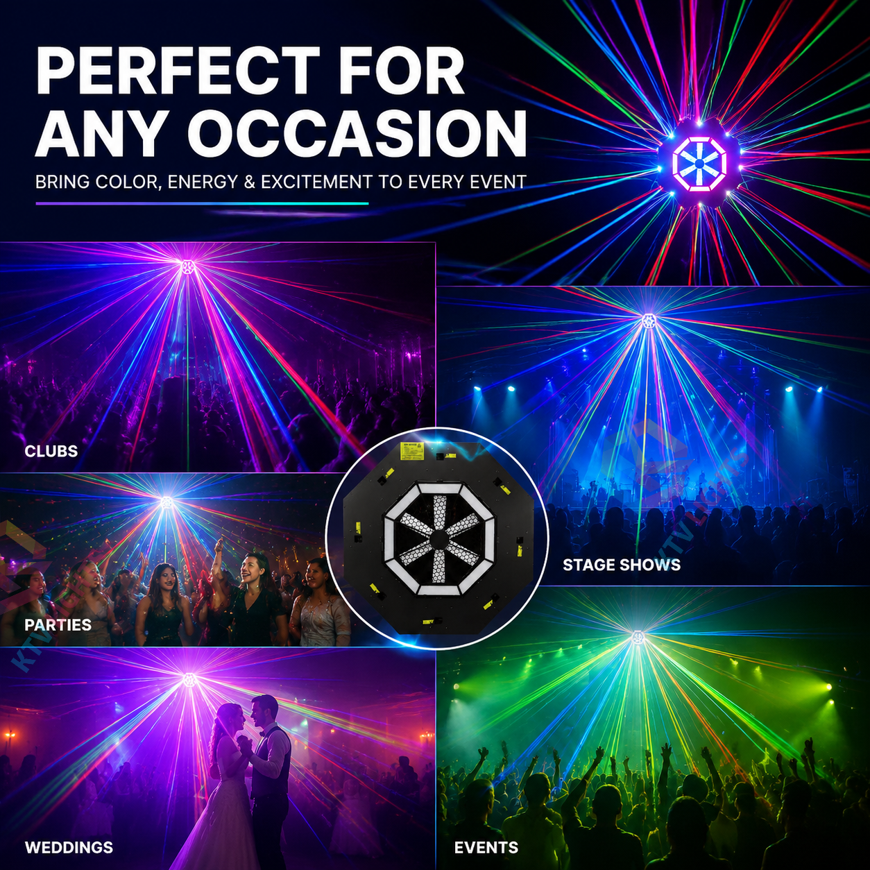 KTVLIGHTS RGB 3-in-1 Big Windmill LED Laser Background Light-B33