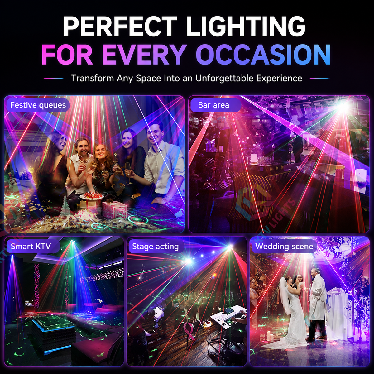 KTVLIGHTS 18W 2-in-1 Dual-Aperture RGB DMX Scanning Laser Stage Light-B30