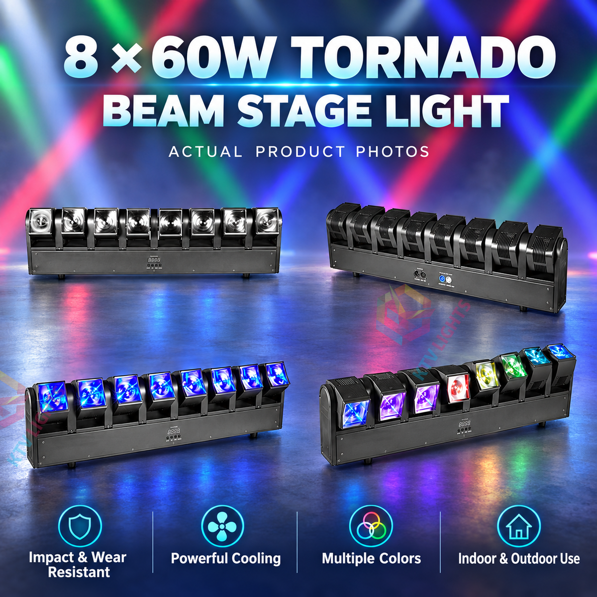 KTVLIGHTS 8x60W RGBW Tornado Moving Head Beam Bar Stage Light - DMX512-E106