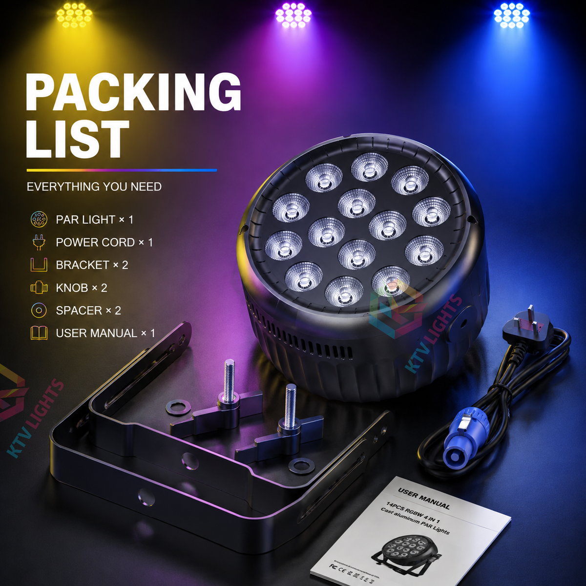 KTVLIGHTS 210W RGBW 4-in-1 LED Stage PAR Light-P26