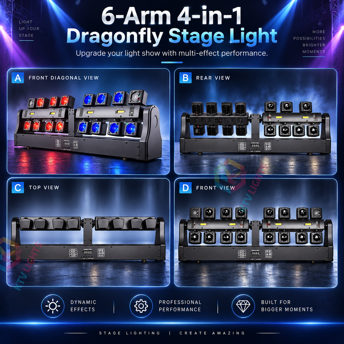 KTVLIGHTS 180W 16-Arm LED Laser Stage Light RGBW DMX512 Strobe-E99