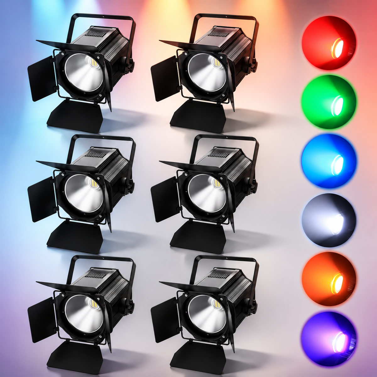 KTVLIGHTS 200W RGBWA UV 6-in-1 COB PAR Light with Barn Door-P35