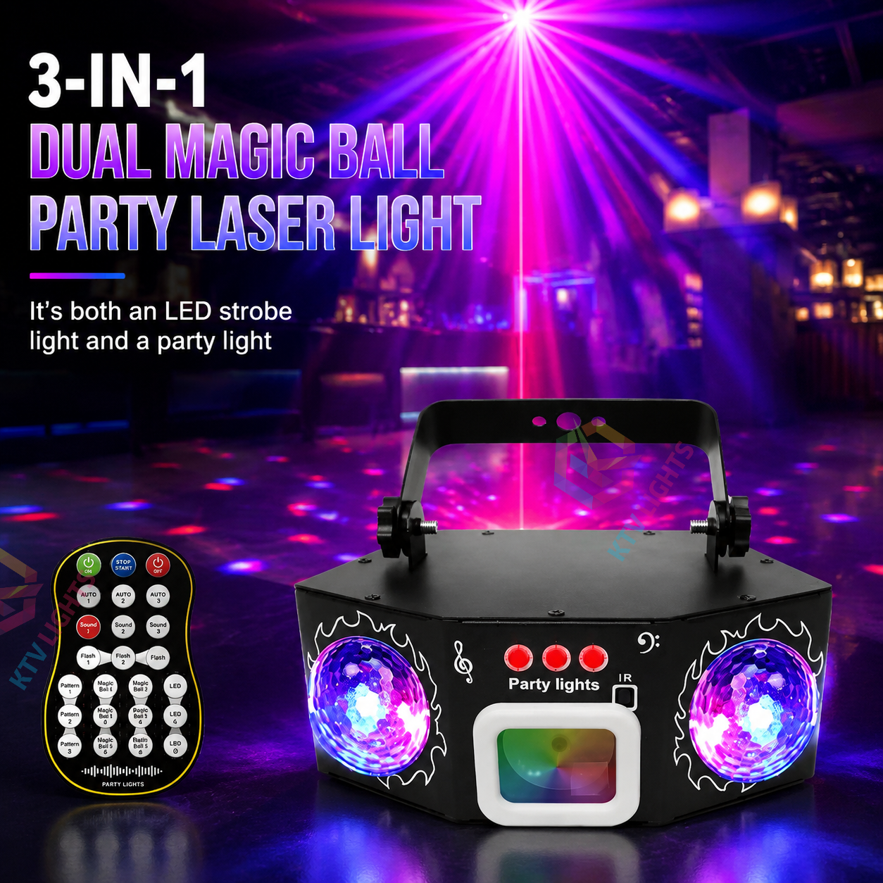 KTVLIGHTS 2026 Model 3-in-1 Dual Magic Ball Laser DJ Party Stage Light-C15