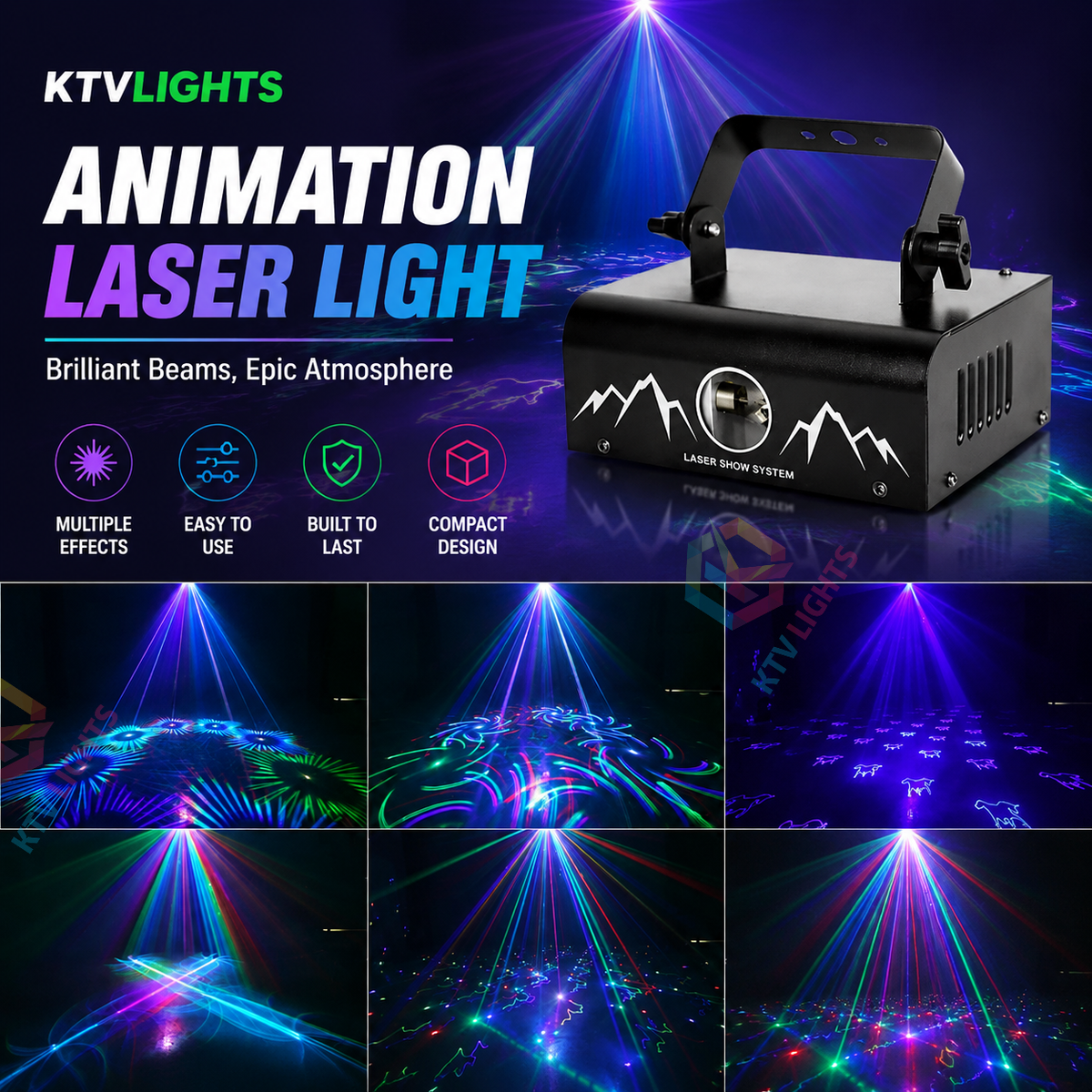 KTVLIGHTS Full-Color RGB Animation Laser Projector – DJ Disco Light-A21