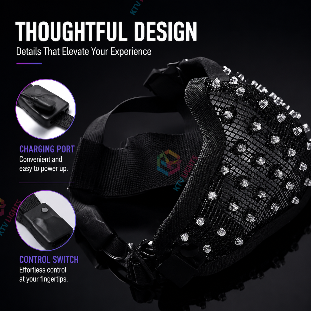 KTVLIGHTS Colorful LED Mask for Rave Parties & Festivals-M41