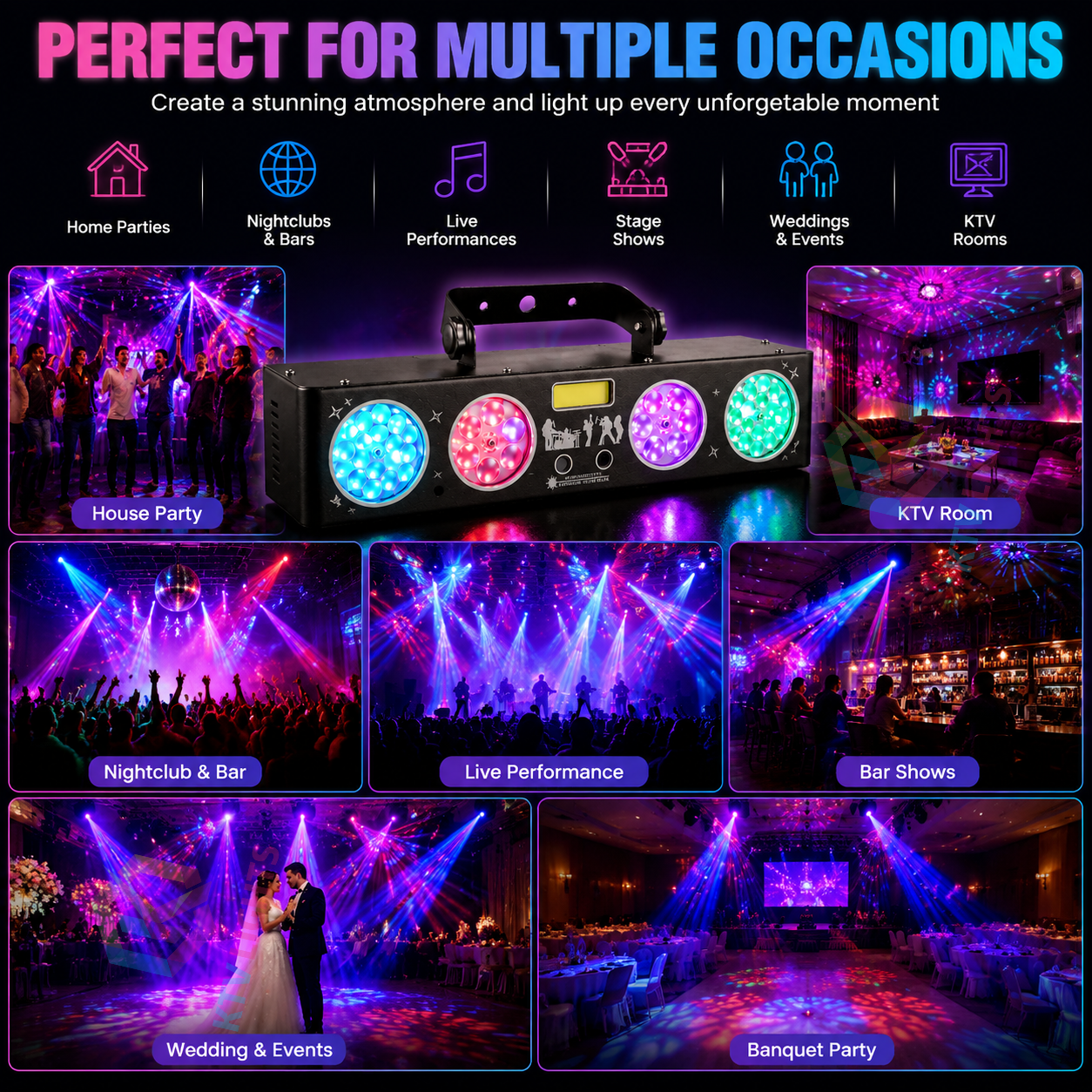 KTVLIGHTS 6IN1 LED Laser Stage Light for DJ Party Wedding Club- C9