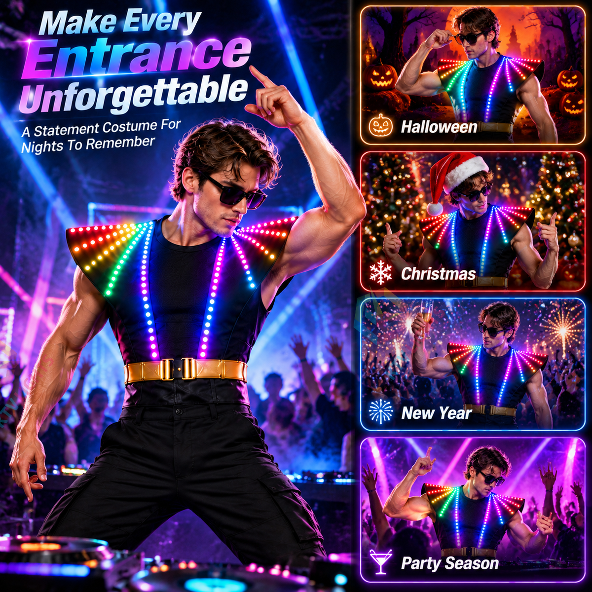 KTVLIGHTS RGB LED Performance Vest for Men & Women Stage DJ Party-M64
