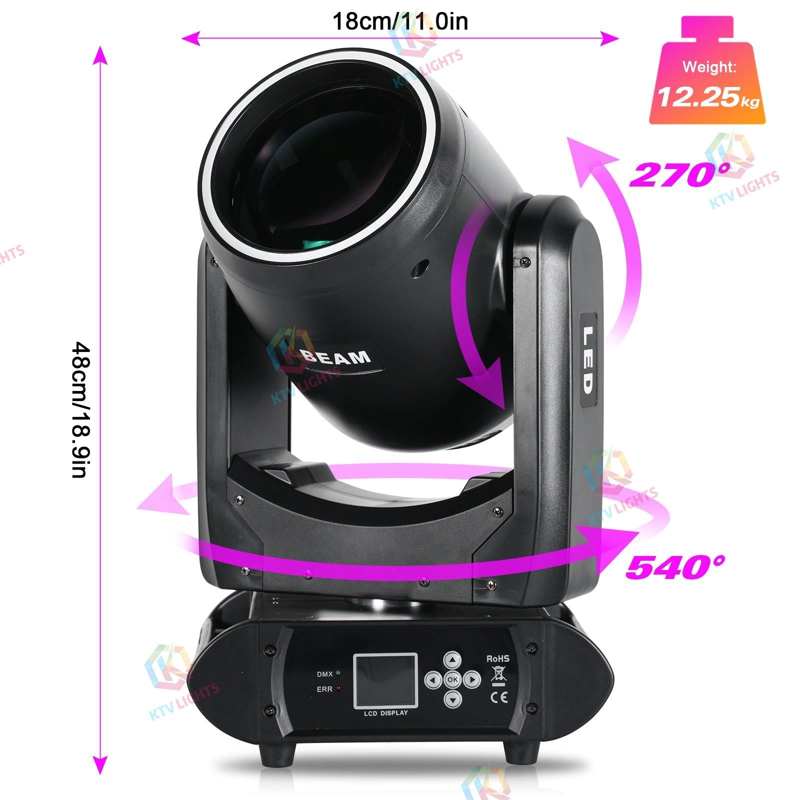 300W LED RGBW Beam Moving Head Light with 13 Colors and 14 Patterns - E32