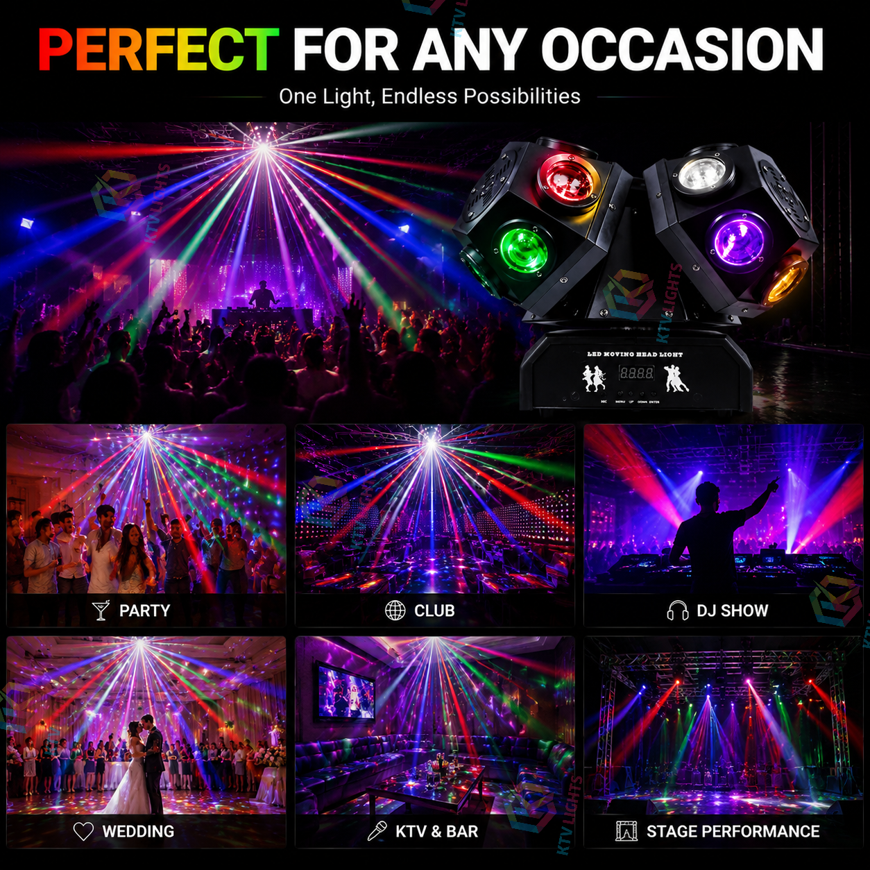 KTVLIGHTS Three Arm Moving Head Light for DJ Stage & Events-B7