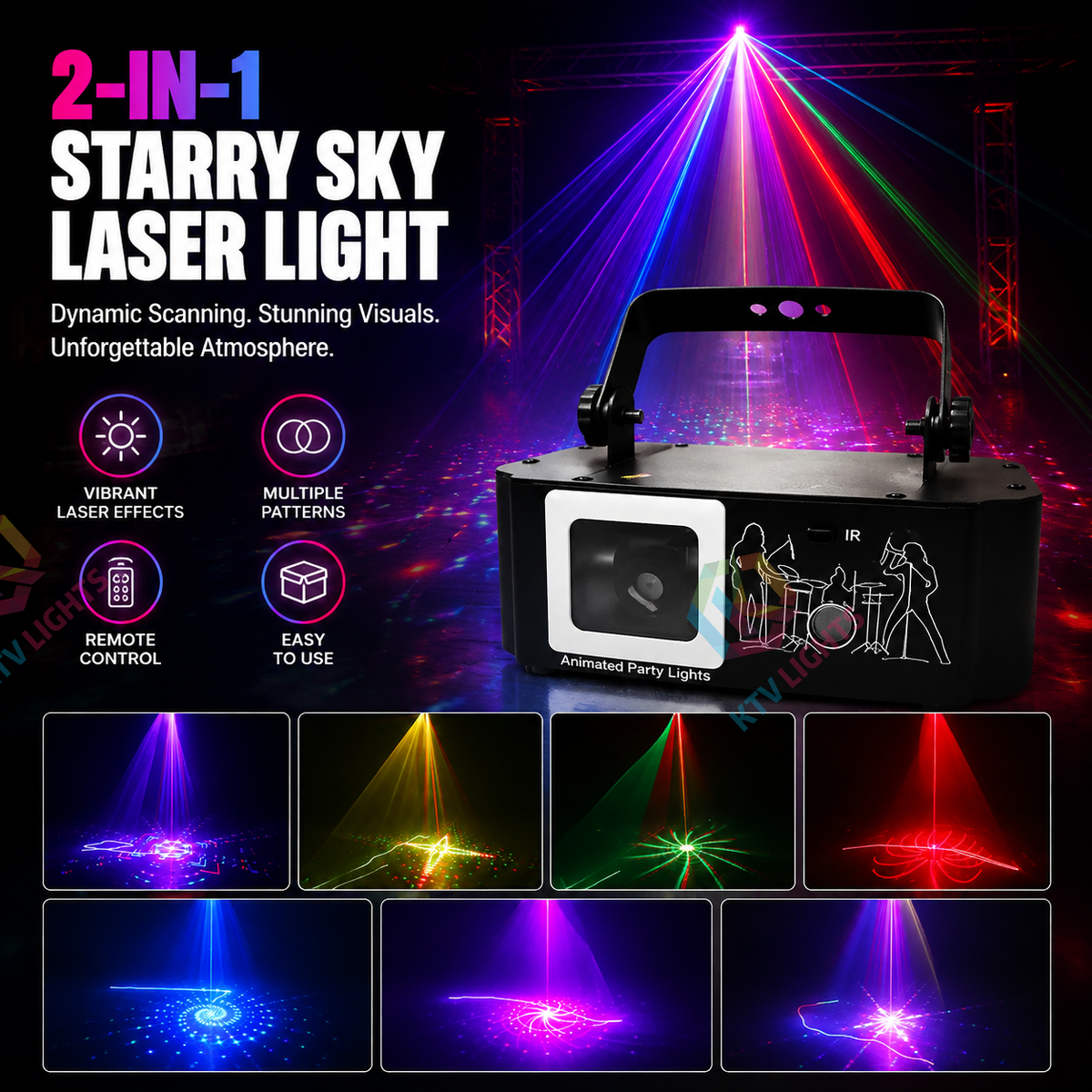 KTVLIGHTS 2-in-1 Starry Sky Scanning Laser Light for DJ Stages-B32