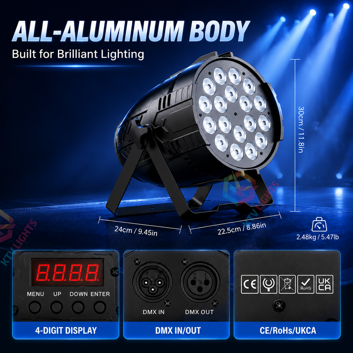 KTVLIGHTS 18x10W RGB 6-in-1 LED Stage PAR Light-P38