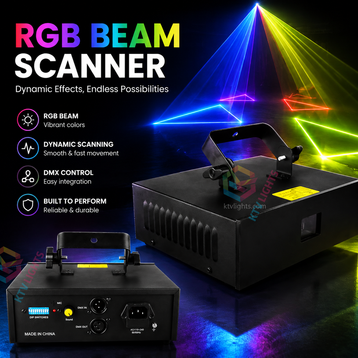 KTVLIGHTS 2W RGB Animation Beam Scanning DMX Stage Laser Light-A8