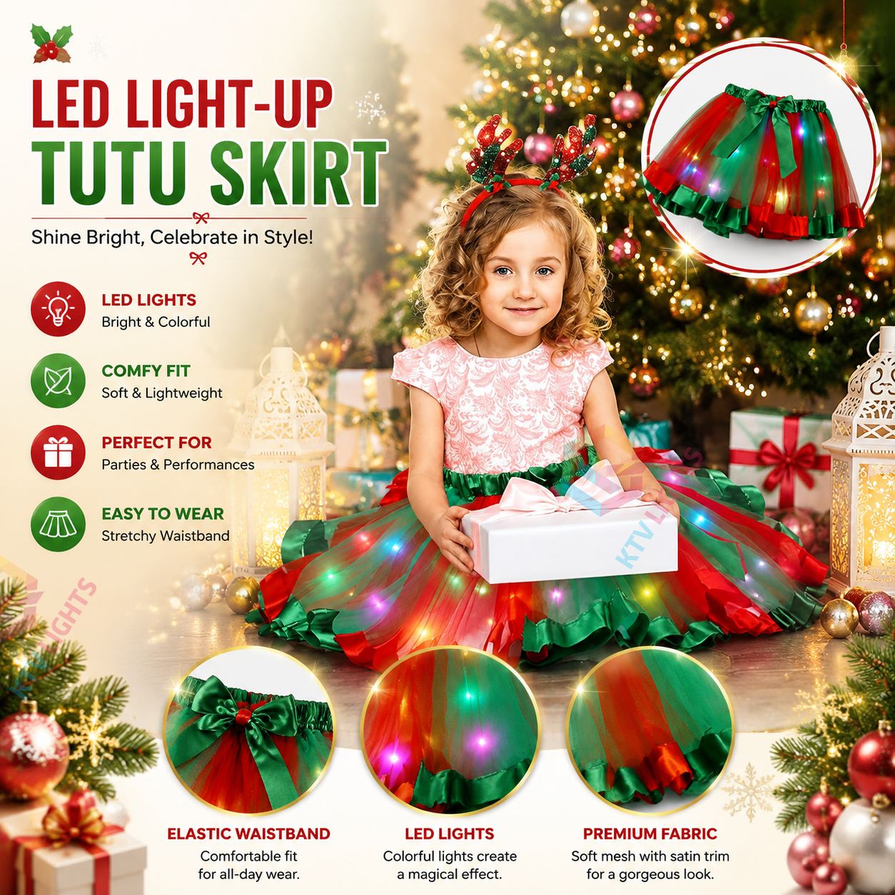 KTVLIGHTS Kids Pumpkin LED Tutu Skirt for Halloween Costume-M53