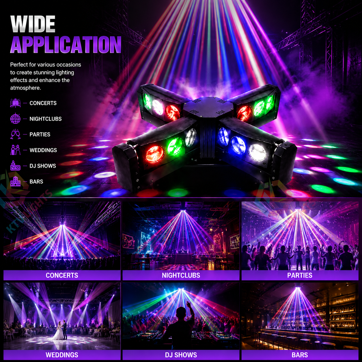 KTVLIGHTS  200W 4-in-1 Cross Moving Head DJ Stage Light- B8