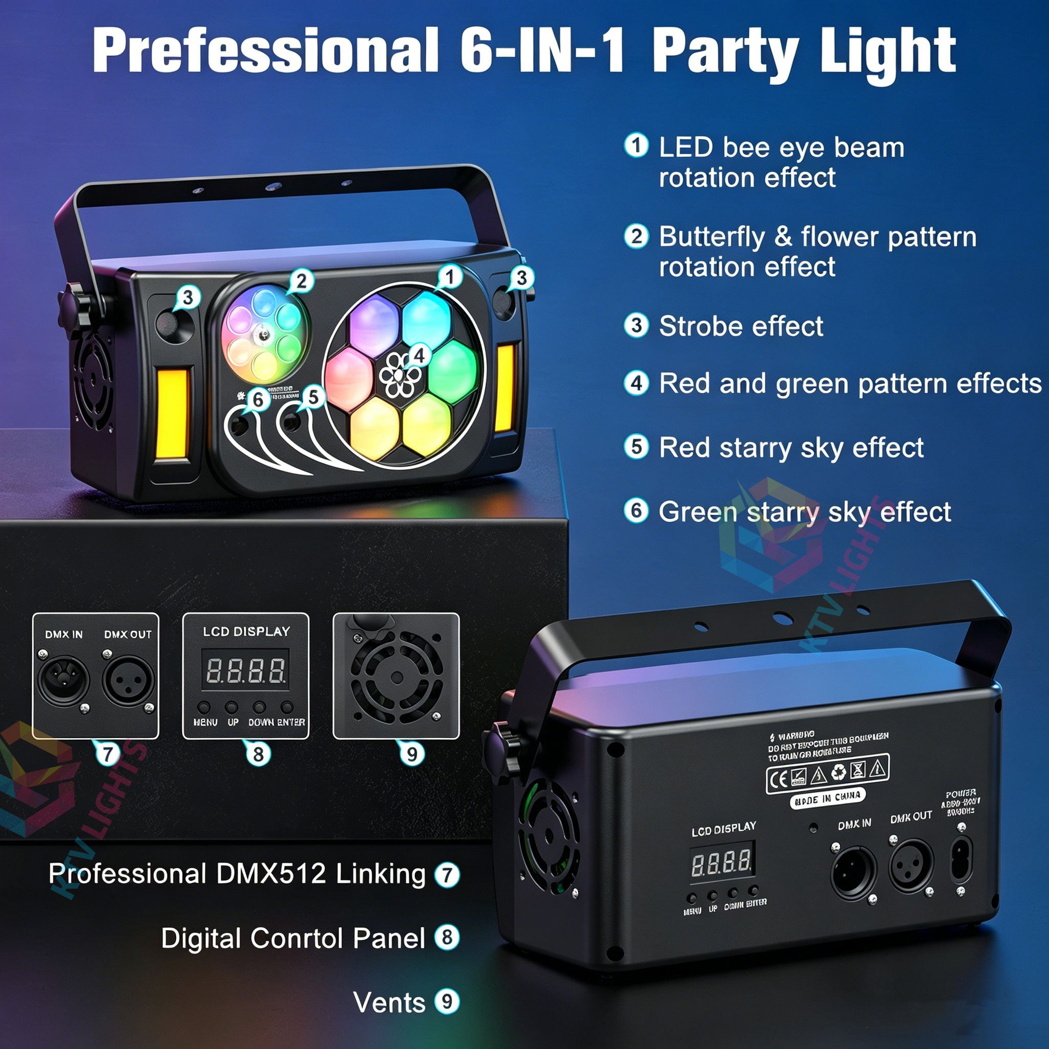 80W RGBW 6-in-1 LED Laser Stage Light with Remote- E83
