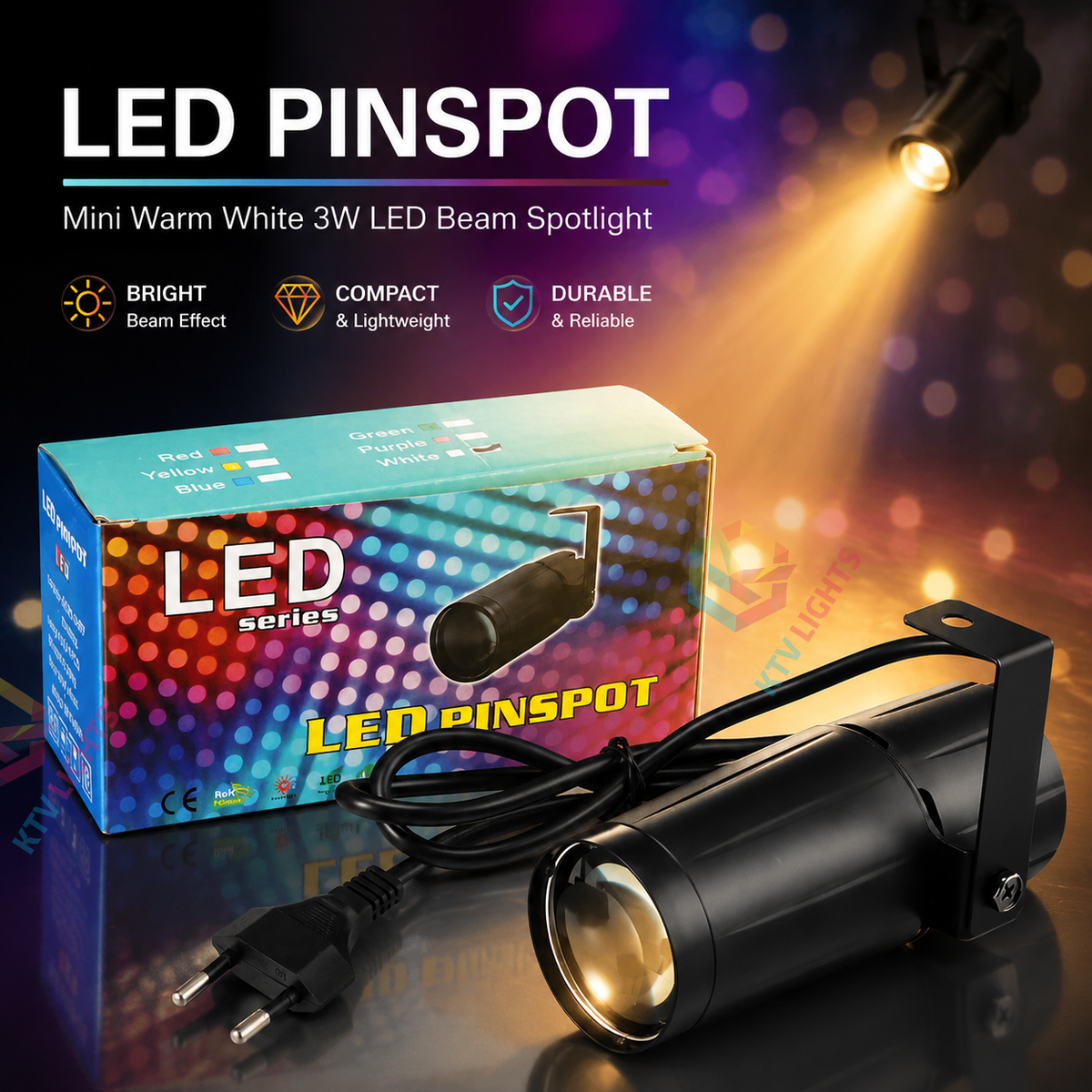 KTVLIGHTS Mini 3W Warm White LED Beam Spotlight-J3