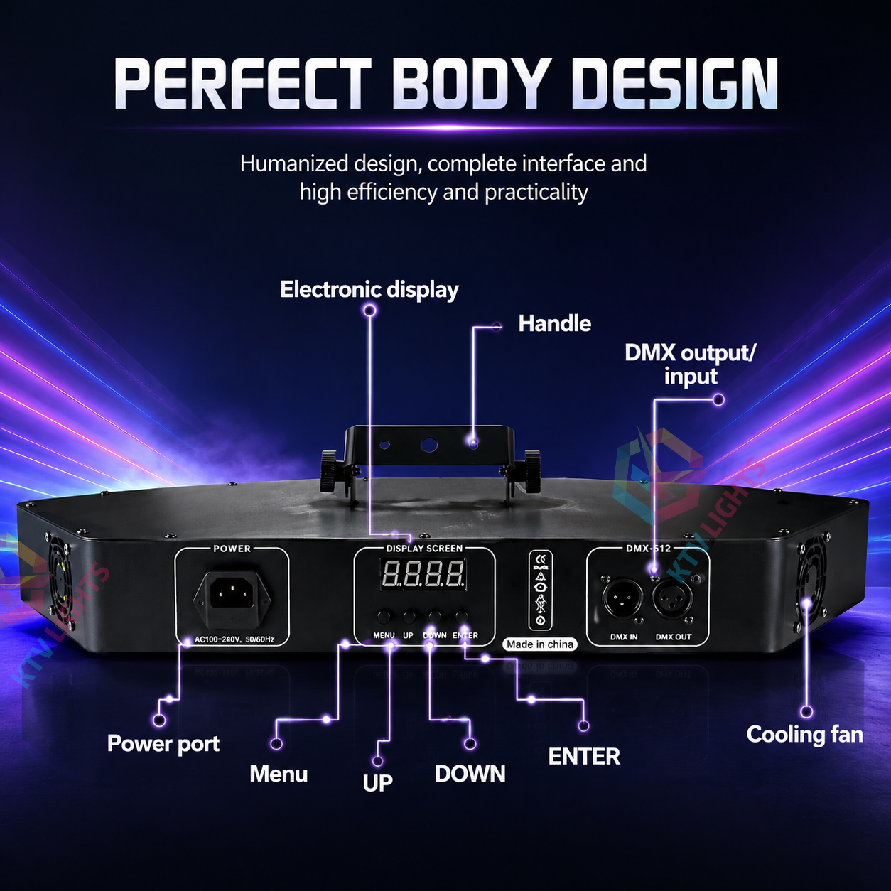 KTVLIGHTS 6-Hole RGB Scanning DMX Laser Stage Light for DJ Clubs-B26