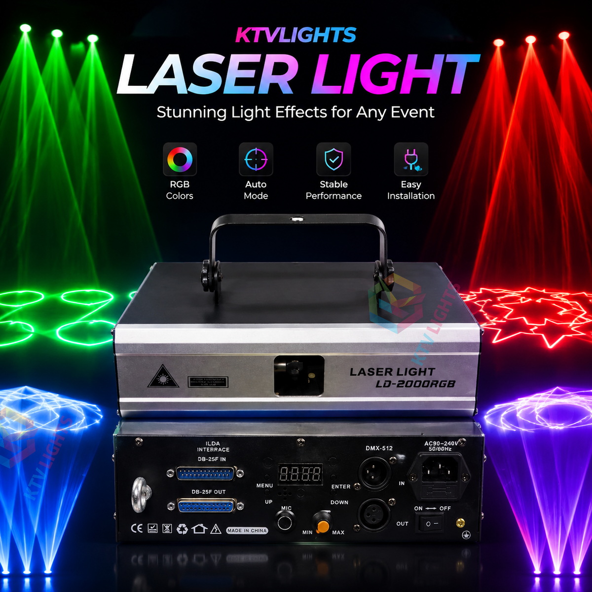 KTVLIGHTS 2W–3W RGB Animation Scanning Laser Light for DJ Stages-A6