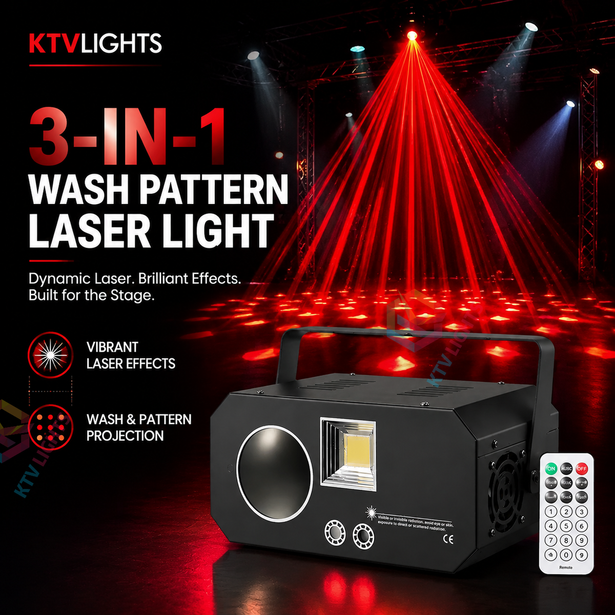 KTVLIGHTS 3-in-1 Wash Pattern Laser Light for DJ Stage Effects-B41
