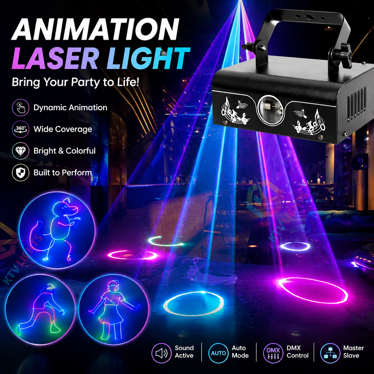 KTVLIGHTS RGB Animation Laser Light for DJ Stage Parties-A1