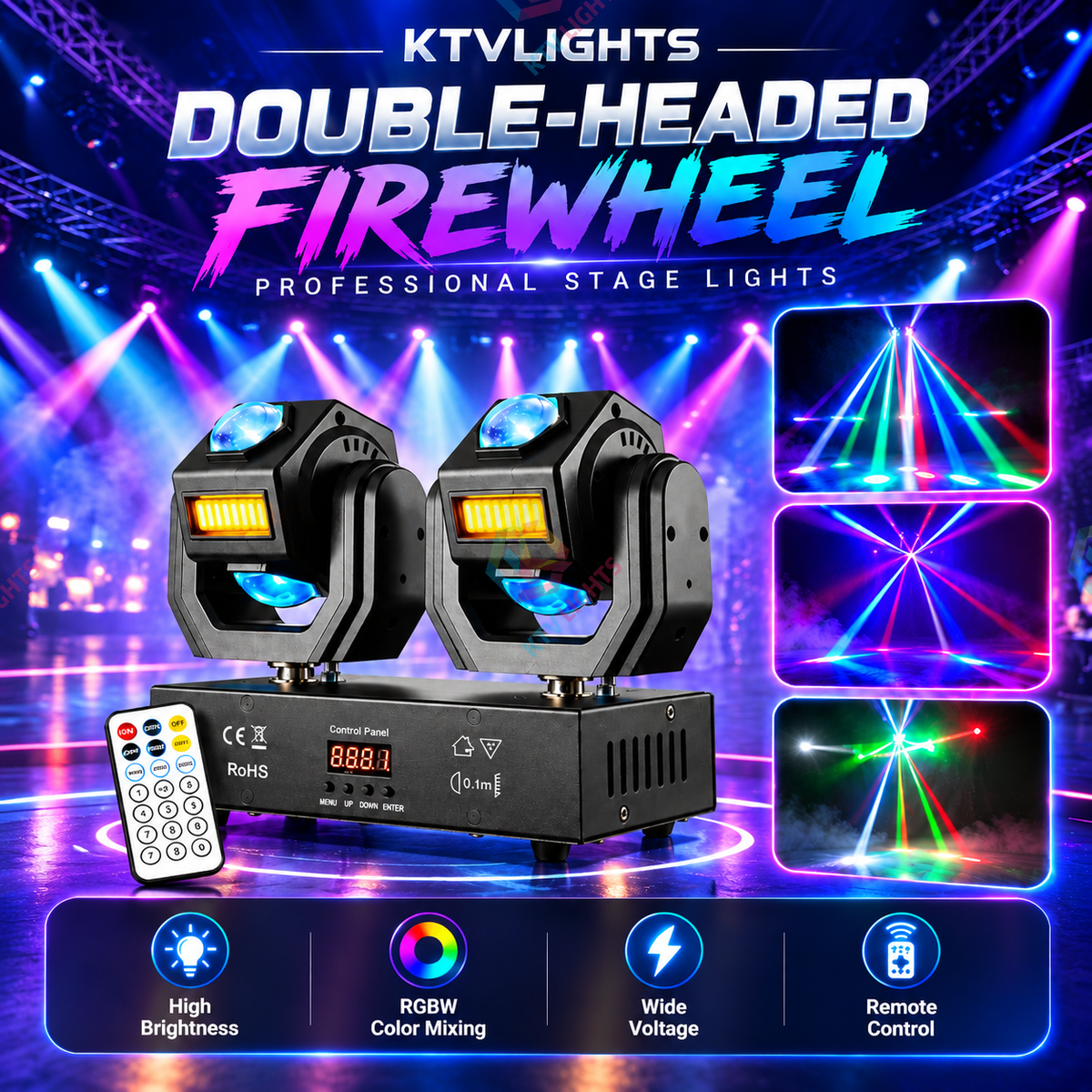 KTVLIGHTS Dual Head Moving Beam Strobe DJ Stage Light-E116