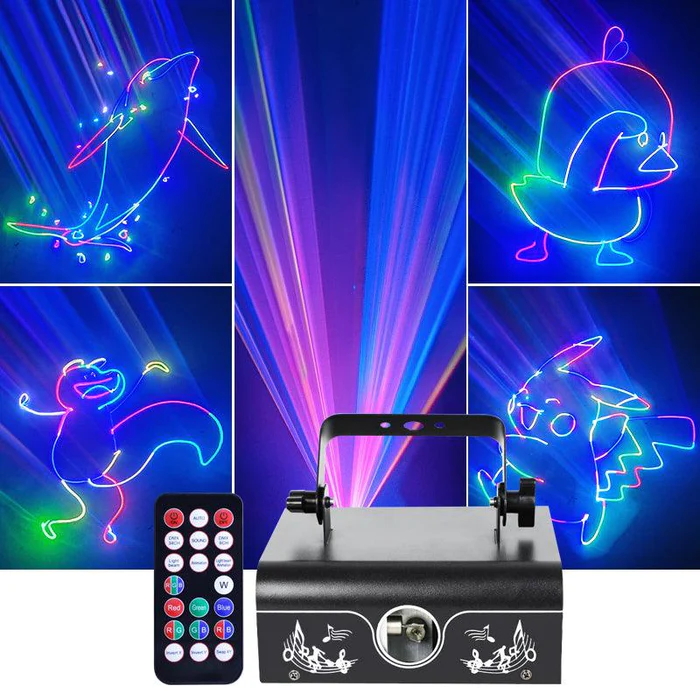 Animowane światło laserowe RGB II generacji - sterowanie głosem/za pomocą pilota/Światło sceniczne DMX512 - A1