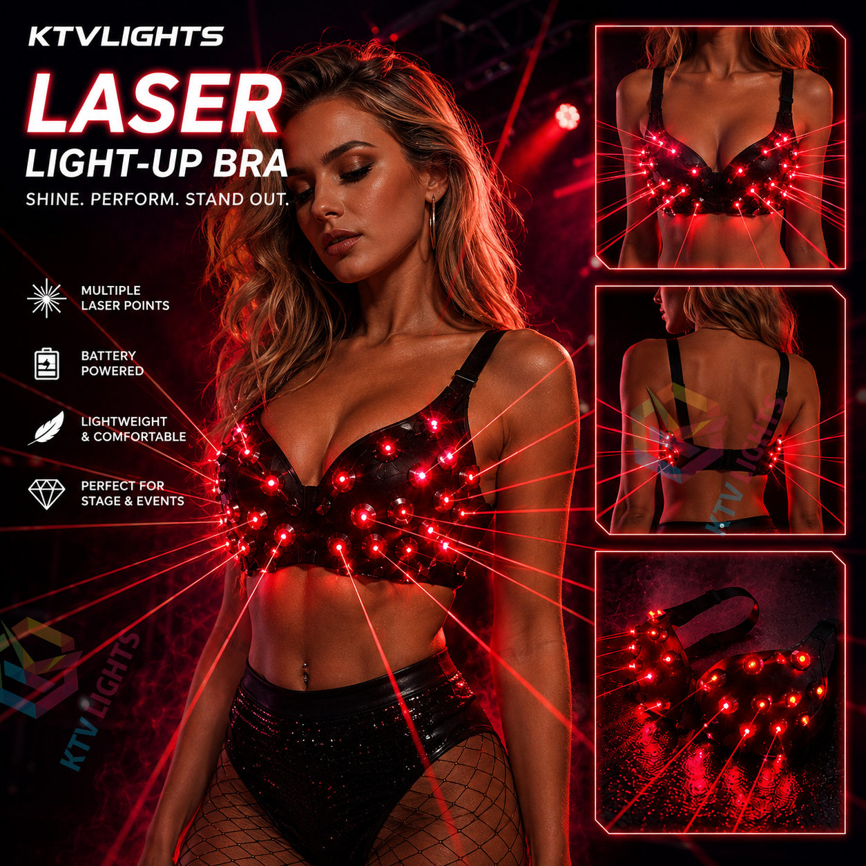 KTVLIGHTS Red Laser LED Bra Costume for DJ & Stage Shows-M2